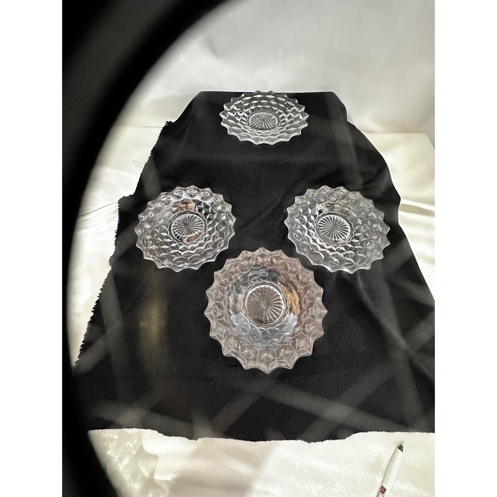 Fostoria American Clear Glass 8‎ inch Salad Dessert Plates Set of 4 Cube Pattern